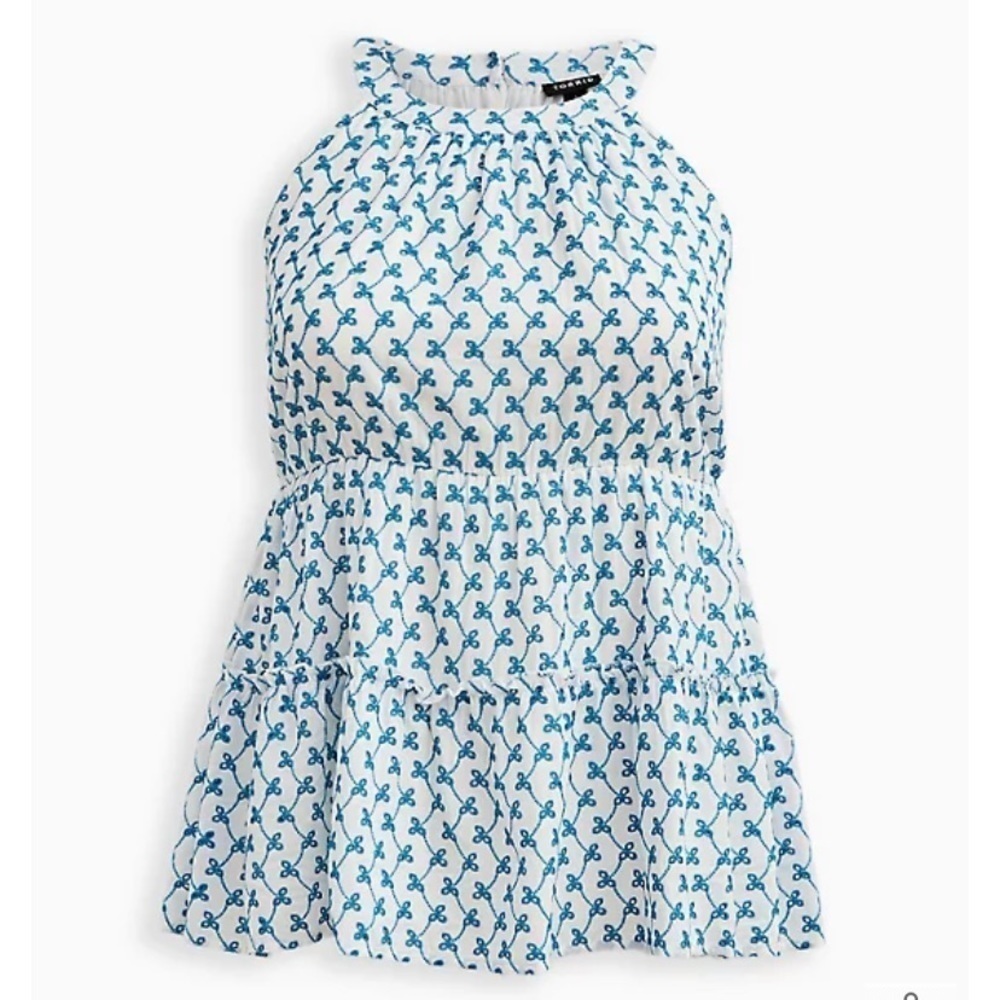 Torrid baby doll eyelet sleeveless romantic tank top white and blue plus 4X - Picture 7 of 7
